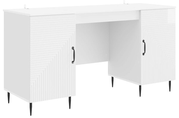 Asztal polcokkal Magasfényű Fehér 142,5 x 50 x 75 cm Szerelt Fa
