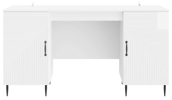 Asztal polcokkal Magasfényű Fehér 142,5 x 50 x 75 cm Szerelt Fa