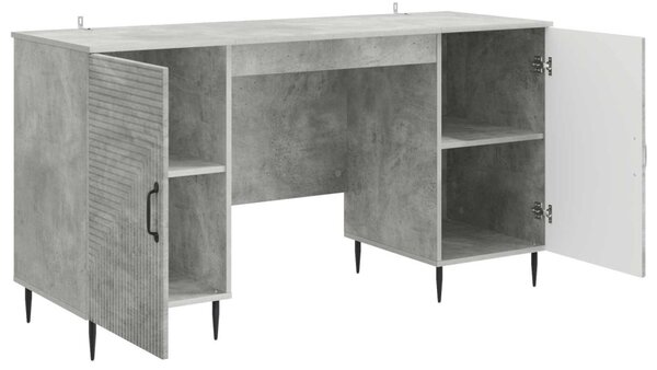 Asztal polcokkal Betonszürke 142,5 x 50 x 75 cm Szerelt Fa