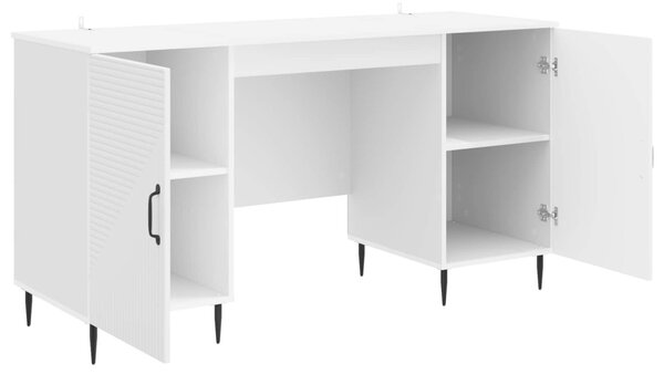 Asztal polcokkal Magasfényű Fehér 142,5 x 50 x 75 cm Szerelt Fa