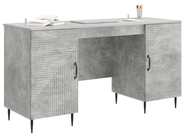 Asztal polcokkal Betonszürke 142,5 x 50 x 75 cm Szerelt Fa
