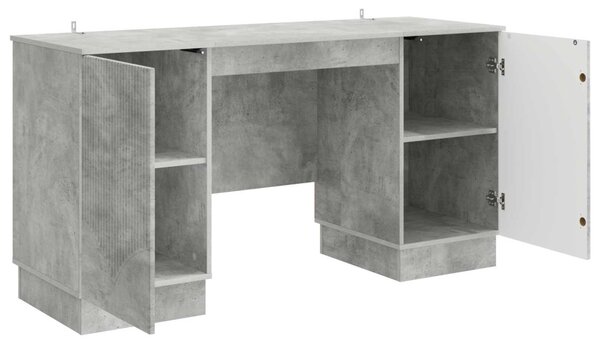 Asztal polcokkal Betonszürke 142,5 x 50 x 75 cm Szerelt Fa