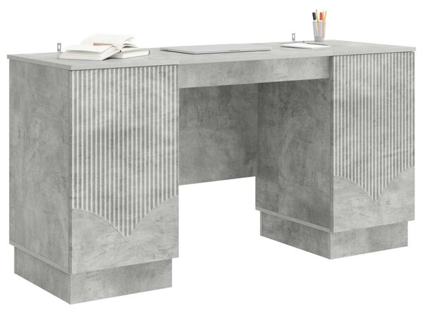 Asztal polcokkal Betonszürke 142,5 x 50 x 75 cm Szerelt Fa