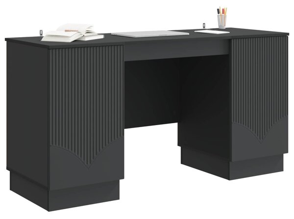 Asztal polcokkal tárolóval Fekete 142,5 x 50 x 75 cm Szerelt Fa