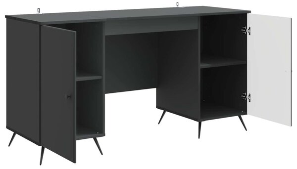 Asztal polcokkal tárolóval Fekete 142,5 x 50 x 75 cm Szerelt Fa