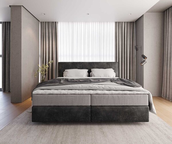 DELIFE Boxspring ágy Dream-Well mikroszálas antracit vintage 200x200 cm zsákrugós matraccal és visco topperrel