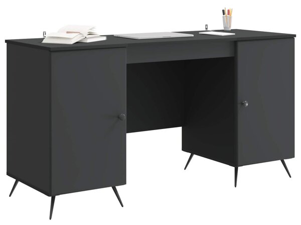 Asztal polcokkal tárolóval Fekete 142,5 x 50 x 75 cm Szerelt Fa