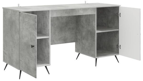 Asztal polcokkal Betonszürke 142,5 x 50 x 75 cm Szerelt Fa