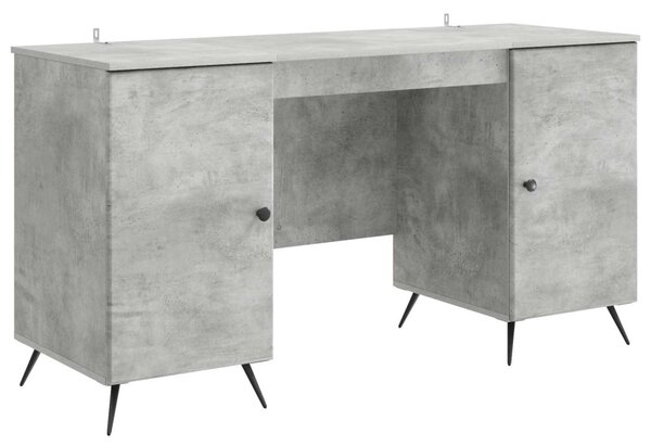 Asztal polcokkal Betonszürke 142,5 x 50 x 75 cm Szerelt Fa