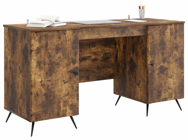 Asztal polcokkal Füstös Tölgy 142,5 x 50 x 75 cm Szerelt Fa