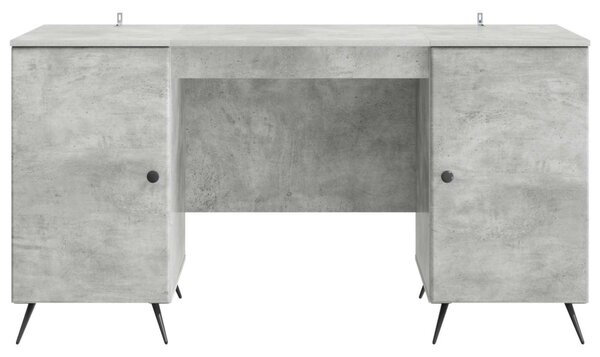 Asztal polcokkal Betonszürke 142,5 x 50 x 75 cm Szerelt Fa
