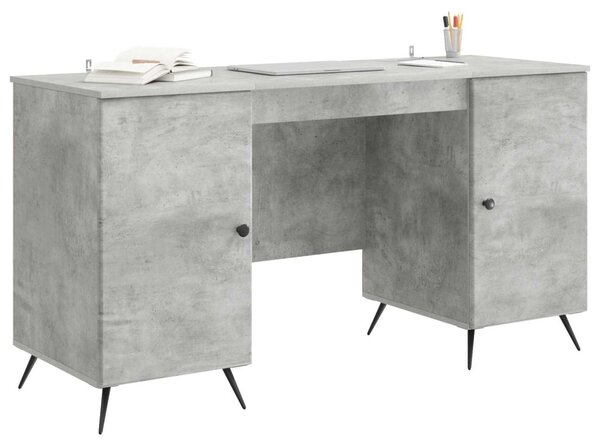 Asztal polcokkal Betonszürke 142,5 x 50 x 75 cm Szerelt Fa