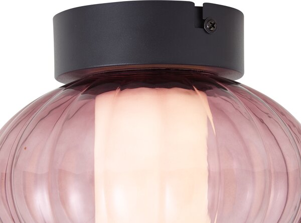 Design mennyezeti lámpa fekete 18 cm lila üveggel, LED-del, 3 lépésben szabályozható - Margherite