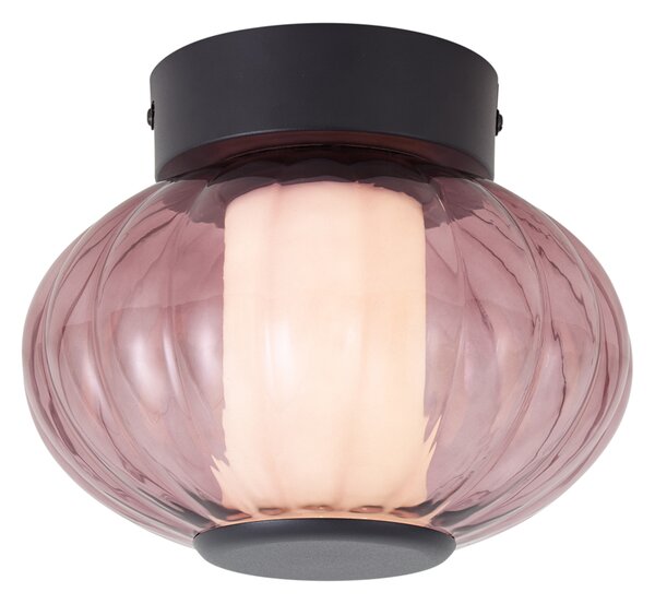 Design mennyezeti lámpa fekete 18 cm lila üveggel, LED-del, 3 lépésben szabályozható - Margherite