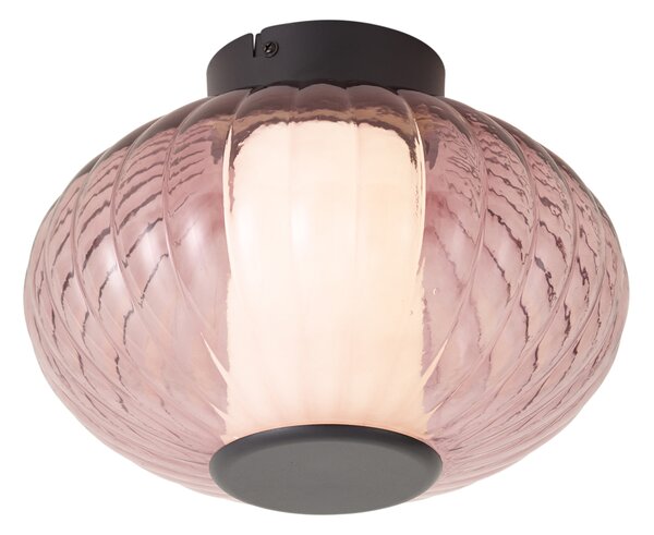Design mennyezeti lámpa fekete 28 cm lila üveggel, LED-del, 3 lépésben dimmelhető - Margherite