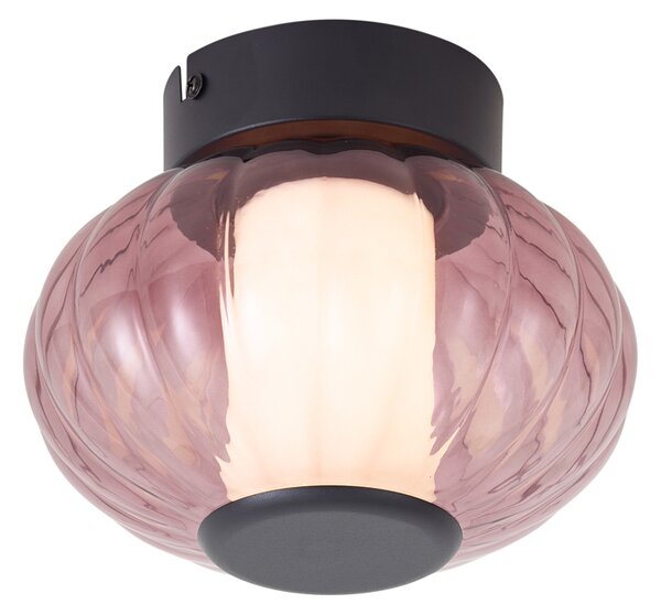 Design mennyezeti lámpa fekete 18 cm lila üveggel, LED-del, 3 lépésben szabályozható - Margherite