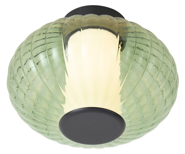 Design mennyezeti lámpa fekete 28 cm zöld üveggel, LED-del, 3 lépésben szabályozható - Margherite