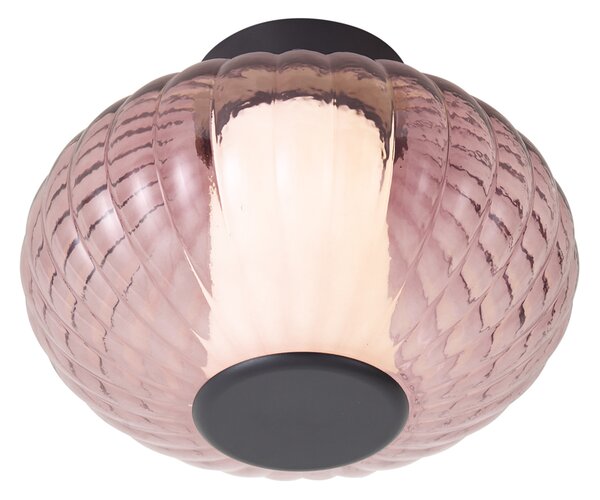 Design mennyezeti lámpa fekete 28 cm lila üveggel, LED-del, 3 lépésben dimmelhető - Margherite