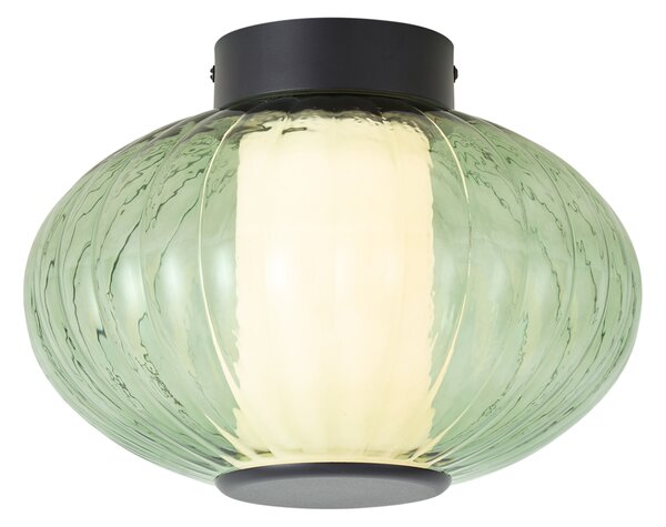 Design mennyezeti lámpa fekete 28 cm zöld üveggel, LED-del, 3 lépésben szabályozható - Margherite