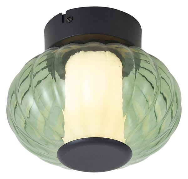 Design mennyezeti lámpa fekete 18 cm zöld üveggel, 3 fokozatban szabályozható LED-del - Margherite