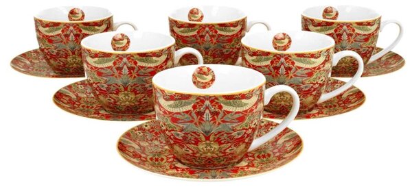 Porcelán teáscsésze szett - 280 ml - William Morris: Strawberry Thief Red