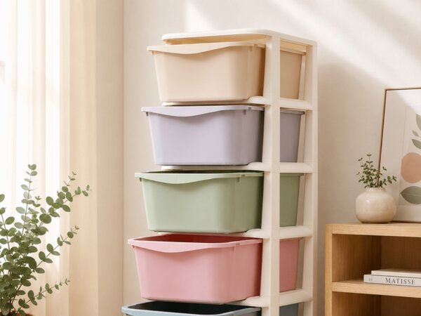 Görgős polc fiókokkal TONES 97x36x36 cm, színes