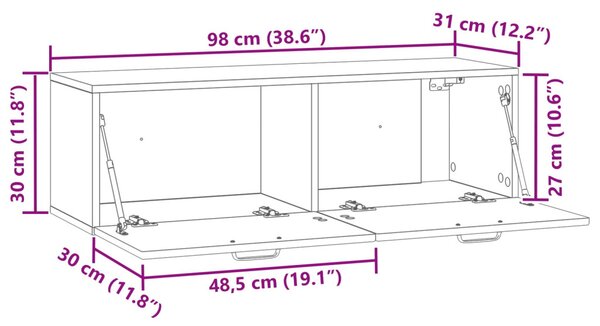 Fali TV szekrény Füstös Tölgy 98 x 31 x 30 cm Szerelt Fa