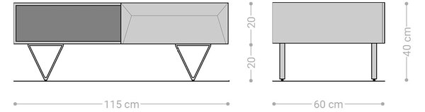 DELIFE Dohányzóasztal Kayu 115x60 cm akác természetes 2 fiókos V-láb rozsdamentes acél