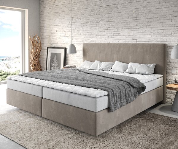 DELIFE Boxspring ágy Dream-Well mikroszálas bézs 200x200 cm bonell matrac PU topper