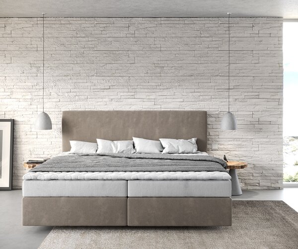 DELIFE Boxspring ágy Dream-Well mikroszálas bézs 200x200 cm bonell matrac PU topper