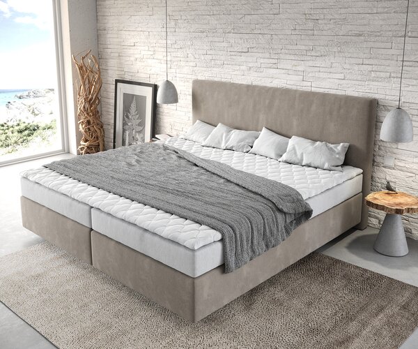 DELIFE Boxspring ágy Dream-Well mikroszálas bézs 200x200 cm bonell matrac PU topper