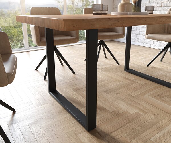 DELIFE Étkezőasztal Edge 160x90 XL akác természetes fekete vékony lábazat Live-Edge