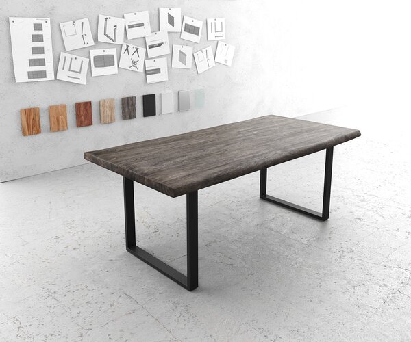 DELIFE Étkezőasztal Edge 200x100 XL akác platina vékony lábazat fekete Live-Edge