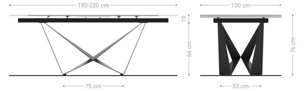 DELIFE Étkezőasztal Edge hajóformájú 180-220x100 cm kerámia Emperador Extra Lucidato sötétbarna Spider laposacél rozsdamentes acél grafit kihúzható