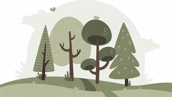 Fotótapéta Stilizált fák dombokon, Gyerekvilág - Tapeko.hu
