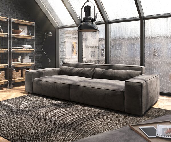 DELIFE Nagy kanapé Sirpio XL 270x130 cm mikroszálas khaki barna puffal