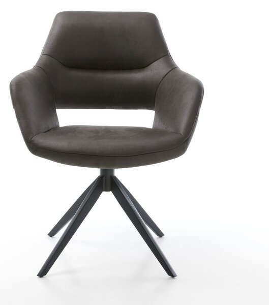 DELIFE Étkezőszék Yago-Flex karfás mikroszálas antracit vintage kereszt láb széles fekete 360° forgatható hintamechanizmus zsákrugós matrac