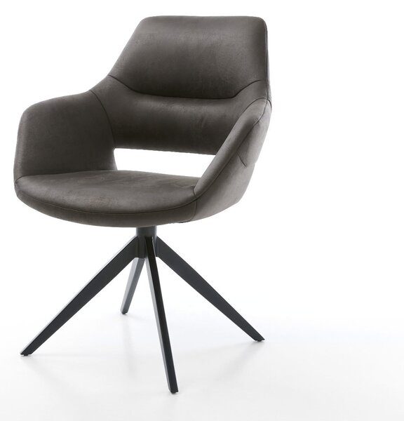 DELIFE Étkezőszék Yago-Flex karfás mikroszálas antracit vintage kereszt láb széles fekete 360° forgatható hintamechanizmus zsákrugós matrac