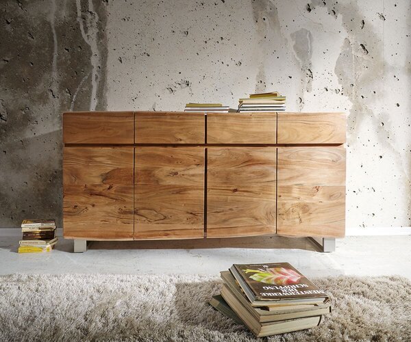 DELIFE Komód Live-Edge 172 cm akác természetes 4 ajtós 4 fiókos