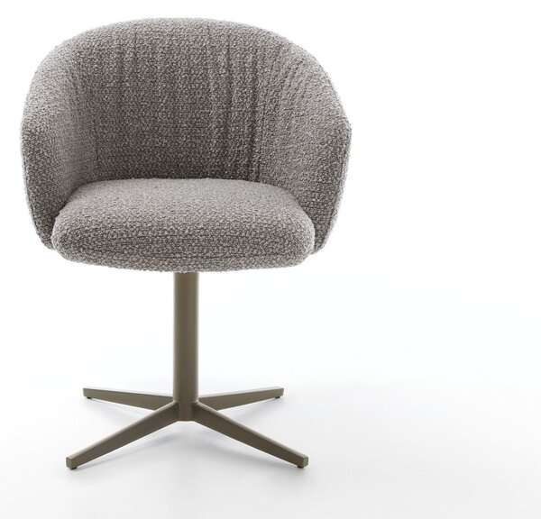 DELIFE Étkezőszék Caja-Flex karfás bouclé ezüstszürke fém láb titán effekt felület 360° forgatható zsákrugós