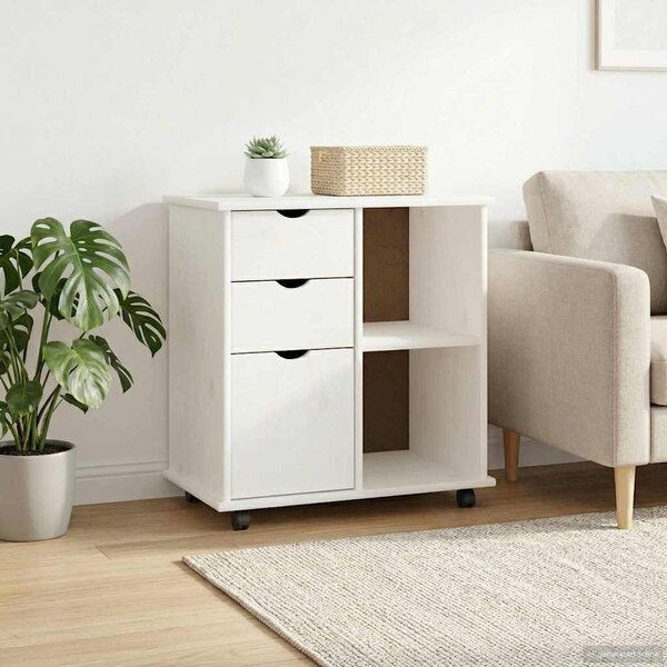 Görgős szekrény Fehér 63,5 x 39 x 65,5 cm Tömör fenyőfa
