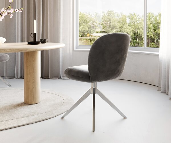 DELIFE Étkezőszék Nube-Flex mikroszálas antracit vintage kereszt láb széles rozsdamentes acél 360° forgatható zsákrugós matrac
