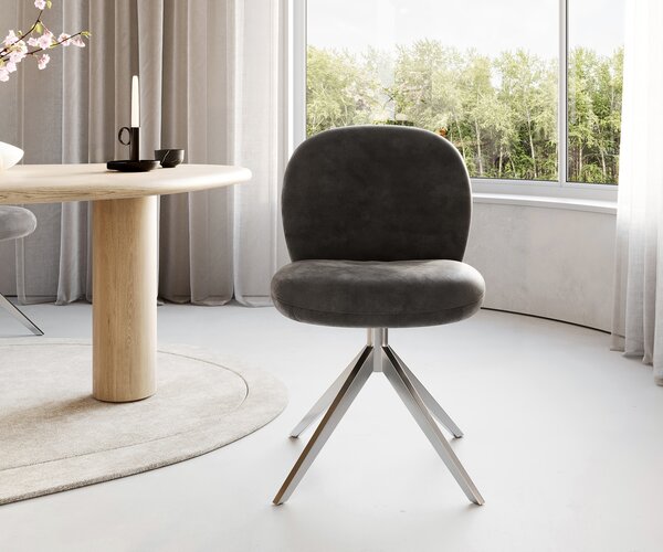 DELIFE Étkezőszék Nube-Flex mikroszálas antracit vintage kereszt láb széles rozsdamentes acél 360° forgatható zsákrugós matrac