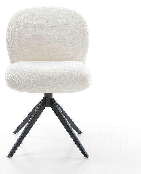 DELIFE Étkezőszék Nube-Flex bouclé puha bézs kereszt láb széles fekete 360° forgatható billenő zsákrugó