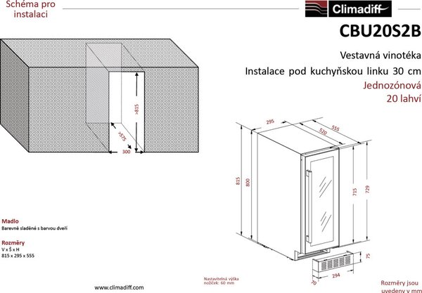 Climadiff Borhűtő CBU20S2B pult alá építhető, 20 palack