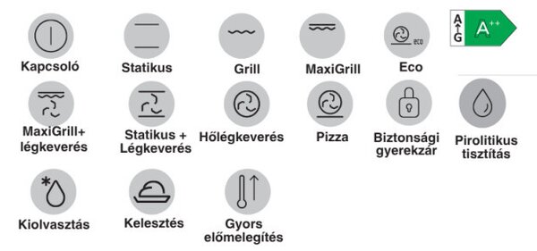 Pando PHP-1064 Pirolitikus beépíthető sütő, 81 liter, Airfry, matt fekete