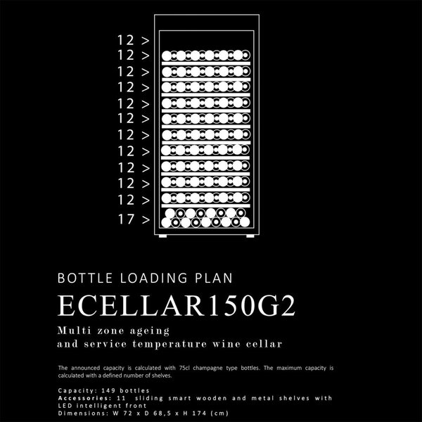 LaSommeliere Borhűtő ECELLAR 150 szabadonálló, 149 palack