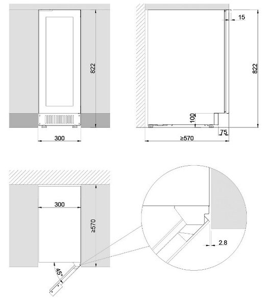 Pando VNB-30 borhűtő - pult alá építhető, fekete, balos