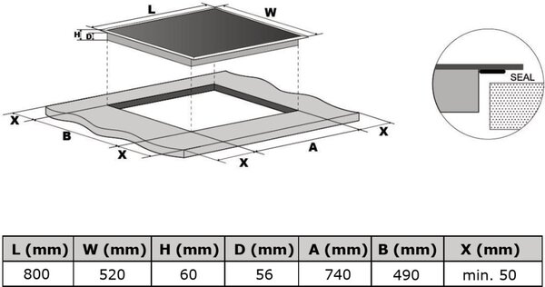 Kluge beépíthető indukciós főzőlap, 80cm, fekete ü