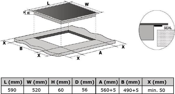 Kluge beépíthető indukciós főzőlap, 60cm, fekete